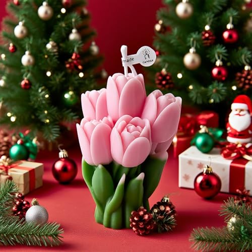 Blossoming Tulip Scented Candle,7 Pink Delicate Floral Scented Soy Wax, Romantic Home Decor for Valentine's Day Gifts, Wed...