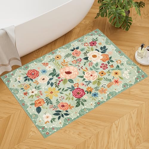 DUKINO 2x3 Rugs for Entryway, Floral Indoor Washable Front Door Mat, Non Slip Boho Small Carpet, Soft Low Pile Throw Rug f...
