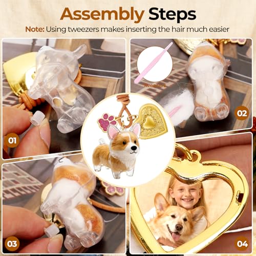 Corgi Dog Hair Collector Keychain Dog Fur Keepsake Pet Memorial Gifts for Dogs Pets Fur Memory Charm with Storage Photo