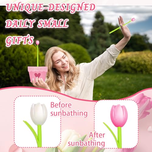 24 Set Mother's Day Sticky Notes and Pens Set Flower Pot Sticky Notes Change Color Tulip Ballpoint Pens Mother’s Day Stati...