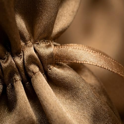 Knitial 50 Pack 3" x 4" Old Gold Satin Gift Bags with Drawstring, Mini Jewelry Pouches, Wedding Favor Bags for Baby Shower...