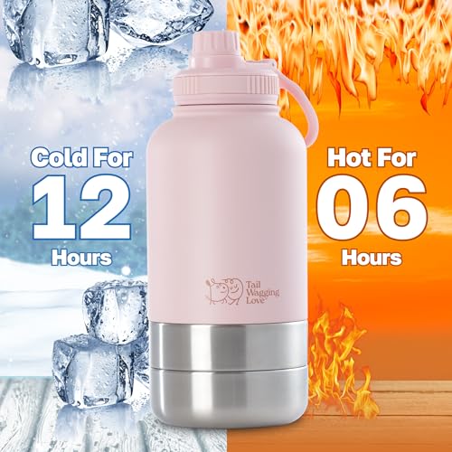 Tail Wagging Love 32oz 3-in-1 Travel Water Bottle for Dogs & Humans, Dual Use, Stainless Steel, Keeps Water Hot 6hrs/Cold ...