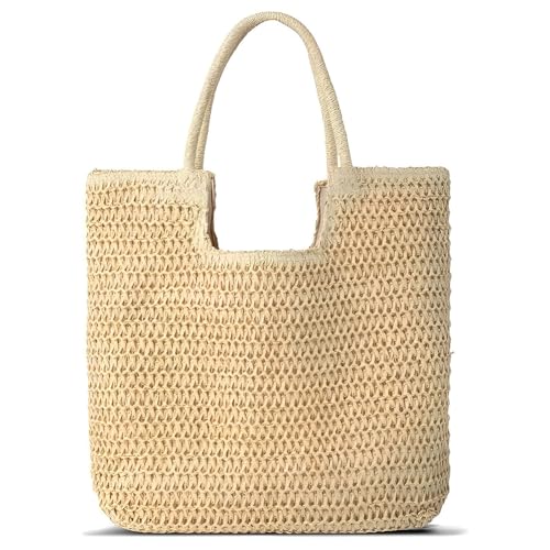 PASDUCHAS Soft Large Straw Beach Bag, Straw Wicker Beach Tote Summer Woven for Women