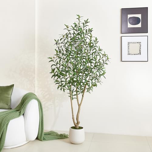 VeriNatural Artificial Olive Tree 6FT, Fake Plants Indoor - Potted Faux Olive Tree with Relistic Leaves and White Planter...