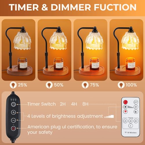 Candle Warmer Lamp with Timer and Wireless Remote Control, Dimmable Candle Warmer for Jar Candles, Height Adjustable Wax M...
