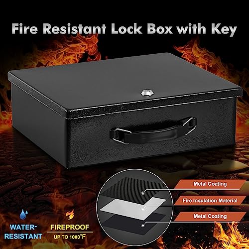 KYODOLED Fireproof Document Box with Key Lock, Small Lock Boxes for Personal Items, Fire and Water Resistance, Fireproof S...