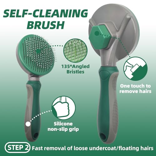 KUEIOX Pet Grooming Kit - 7 PCS Green Deshedding Brush Set with Undercoat Rake, Slicker Brush, Bath Brush & Nail Clipper f...