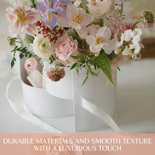 BBJ WRAPS Pink Flower Round Box with Lid for Floral Arrangements, Double Layers Rotating Drawer Flower Bouquet Paper Gift ...