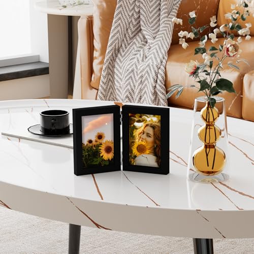 decorUhome Double 4x6 Picture Frame Vertical, Engineered Wood Bifold Photo Frame with Plexiglass for Tabletop Display, 4x...