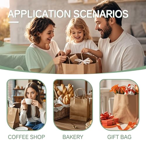 ECOEXTRA Gift Bags 100Pcs Brown Paper Bags with Handles Bulk 8x4.5x10.8 Inch Paper Gift Bag Medium Size, Kraft Paper Bag, ...
