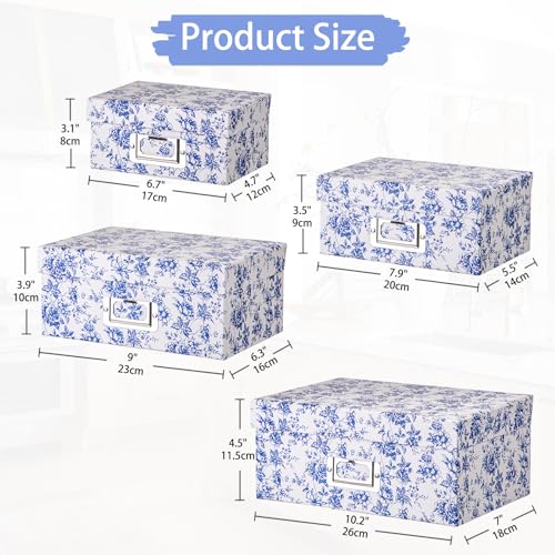 Briful Blue and white Porcelain Storage Boxes, Photos Storage Boxes with Lids 4 in 1 Set Water-proof Gift Boxes Sets Decor...