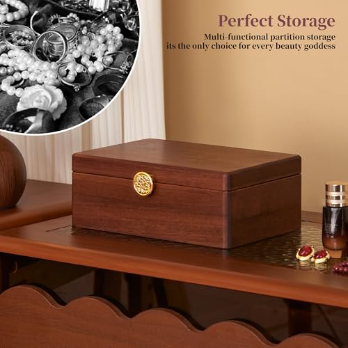 KAOTGOT Wooden Jewelry Box For Women Jewelry Organizer Box With Lock 2 Layer Jewelry Holder Organizer For Necklace Ring Ea...
