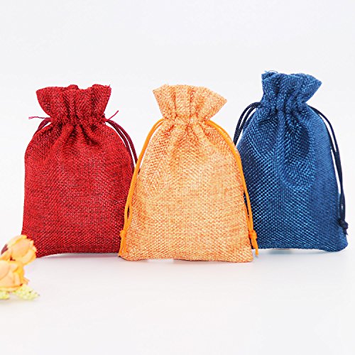 SumDirect Small Burlap Gift Bags 20 Pcs Mixed Color Jewelry Pouches with Drawstring Reusable Linen Gift Bags for Wedding, ...