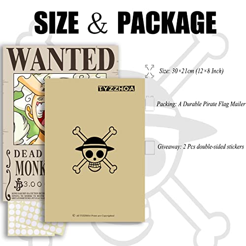 TYZZHOA Anime [OP] Wanted Posters 30×21cm, New Bounty Edition, Straw Hat Pirates Crew Zoro, Sanji, Nika Luffy 3 Billion, a...