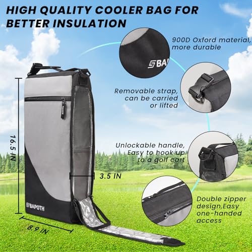 BAPOTH Golf Cooler Bag with 4 Ice Pack for 6 Hours, Large Capacity Golf Cooler Bag Hold 9-Can 12oz, 6-Can 16oz, 2 Bottle 7...