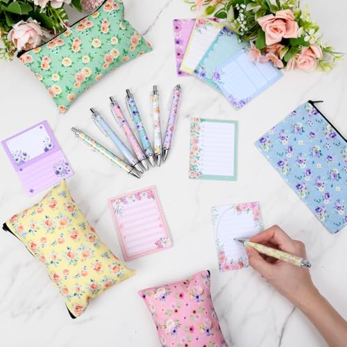 Eaasty 20 Pieces Flower Gift for Women Sticky Notes with Floral Pens, Pencil Bags Makeup Bags, 3 x 4 Inches Cute Note Pad...