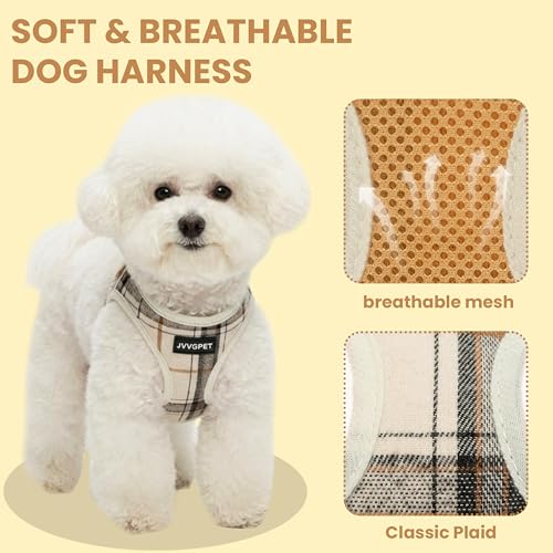 JVVGPET Dog Harness for Small Dogs - Plaid No Pull Dog Vest Harness and Leash Set - Step in Reflective Adjustable Soft Mes...