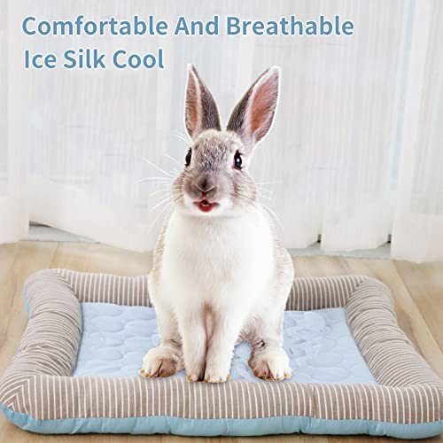 PINVNBY Rabbit Bed Cooling Pad, 20.8" L*16.9" W Bunny Self Bed Mat, Ice Silk Summer Pet Cooling Sleeping Pad, Portable Cag...