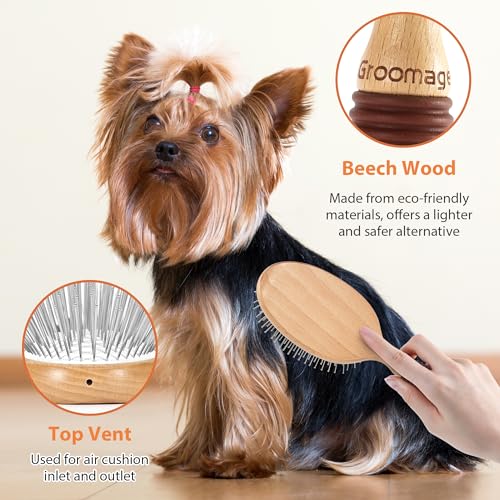 GROOMAGE Dog Brush for Long Haired Dogs, 27mm Extra Long Pin Brush for Grooming, Shedding - Beech Wood Material, Non-Slip ...