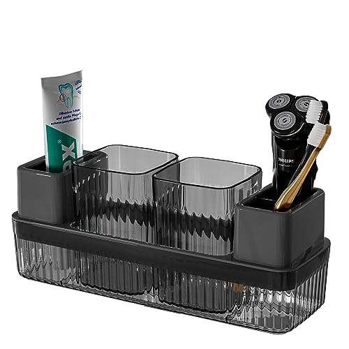 Toothbrush Holder for Bathrooms, 2 Cups Toothbrush Organizer for Bathroom Countertop, Toothbrush Holder Toothbrush Storage...