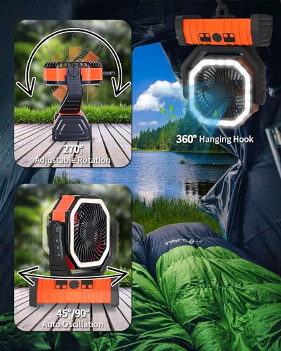 ADUST Camping Fan - 20000mAh Battery Powered Fan Battery Operated Rechargeable Portable Outdoor Tent Fans with Hanging Hoo...