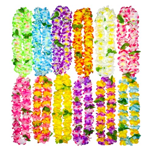 GoodUping 12 Counts Thickened Hawaiian Leis, Perfect Luau Party Supplies for Summer Beach Vacations, Essential Party Decor...