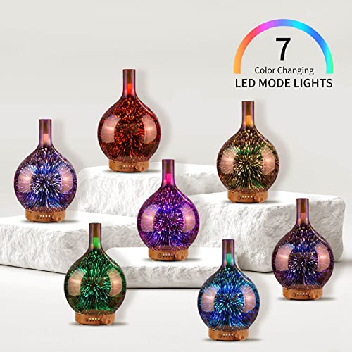 Porseme Essential Oil Diffuser 3D Glass Aromatherapy Ultrasonic Humidifier - 7 Color Changing LEDs, Waterless Auto-Off, Ti...