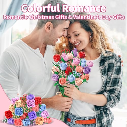Sopu Colorful Rose Bouquet Flowers Building Set, 24 Boxes 1380Pcs Artificial Flowers Botanical Collection Flowers for Adul...