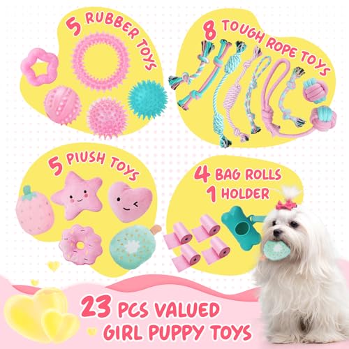 XIUGOAL Pink Puppy Toys for Boredom - 23 Pack Puppy Chew Toys for Teething, Interactive Dog Toys for Puppies, Cute Small D...