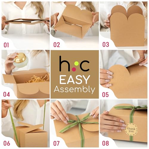 Large Brown Kraft Cookie Boxes with Ribbons & Sticker (20 Pack) 9” x 5.5” Decorative Craft Gift Boxes for Baked Goods, Can...