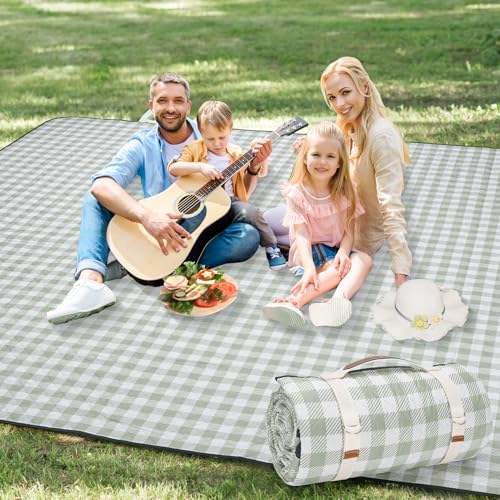 Picnic Blankets Outdoor Extra Large - 80"x80" Portable Waterproof Picnic Blanket, Machine Washable 3-Layer Foldable Park M...