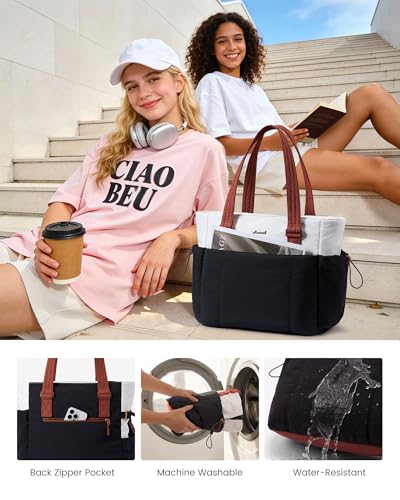 LOVEVOOK Tote Bag for Women, Puffy Work Tote with Large Cup Holder, Quilted Laptop Bag Travel Tote Shoulder Bag Handbag