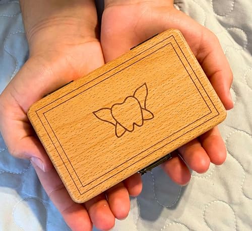 Tooth Fairy Keepsake Box for Girls & Boys, Tooth Fairy Box for 20 Baby Teeth, Wooden Tooth Storage & Saver Box for Lost Te...