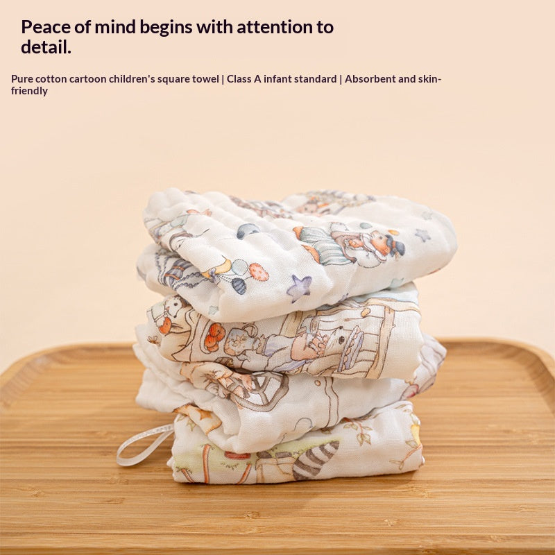 Baby A-Grade Pure Cotton Small Square Towel Baby Bib Six-Layer Gauze Newborn Childrens Gift Face-Washing Toddler Towel
