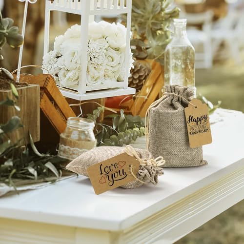 flowsac 25PCS Burlap Gift Bags With Drawstring, 4x6 Small Party Favor Gift Bags, Burlap Linen Sacks Bags for Christmas, Pa...