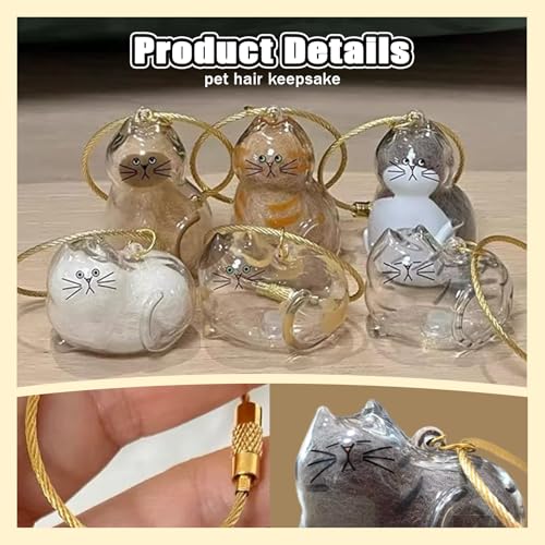 BY669QFC 6pcs Cat Fur Storage Bottle of Keychain,Transparent Pendant for Cat & Dog Hair Collection,Capsule Toys Pet Hair C...