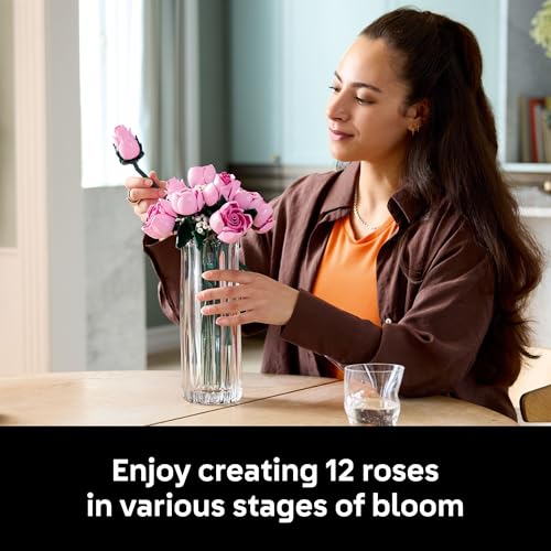 LEGO Botanicals Bouquet of Pink Roses Artificial Flowers - Building Blocks for Adults, Ages 18+ - Gifts for Birthdays for ...