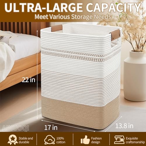 Large Laundry Hamper Basket, 85L Cotton Rope Woven Storage Bin for Blankets, Dirty Clothes Toys, Decorative Tall Basket wi...