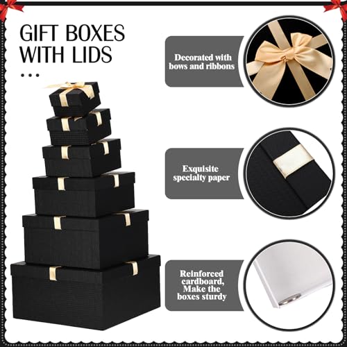 Chivertion 6 Pack Valentine Large Nesting Gift Boxes with Lid Ribbon 6 Size Square Gift Wrapping Stacking Boxes for Valent...