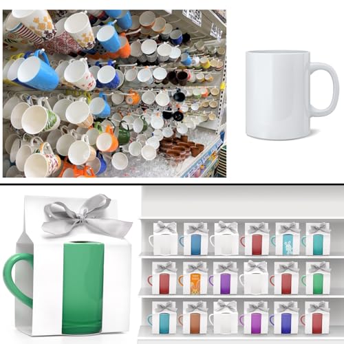 ZAVOOS 100 Pieces Mug Boxes, 11 Oz Sublimation Mugs Gift Box with Ribbon for Packaging Shipping Selling, Small White Cups ...