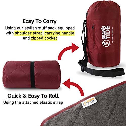 BRAWNTIDE Large Outdoor Waterproof Blanket - Extra Thick Fleece, Warm, Windproof, Sandproof, Quilted, 82" x 55", Ideal for...