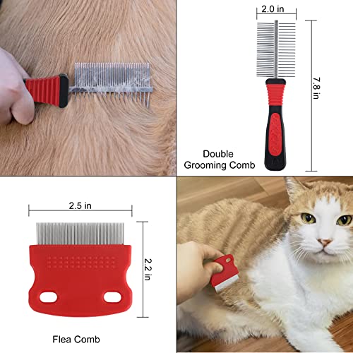 Wisedog Dog Grooming Kit 8PCS - Pin & Bristle Brush, Slicker Brush, Dematting Tool, Nail Clipper, Hair Removal Mitts, Flea...