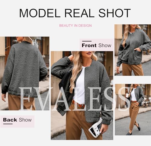 EVALESS Bomber Jackets for Women Spring Fashion 2026 Cute Jacquard Coats Lightweight Zip Up Jackets Dressy Casual