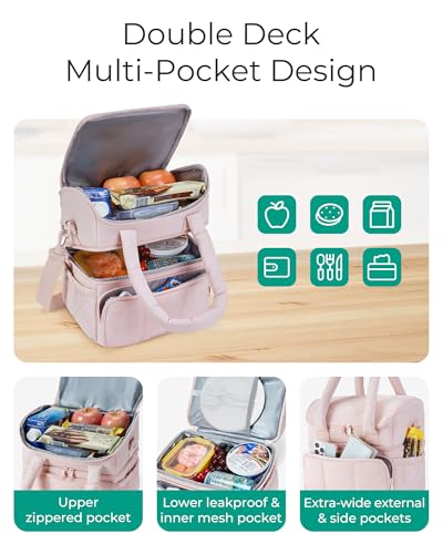 BAGSMART Lunch Bag Women, Double Deck Insulated Lunch Box, Quilted Puffer Lunch Tote, Leakproof, Durable & Reusable Large ...