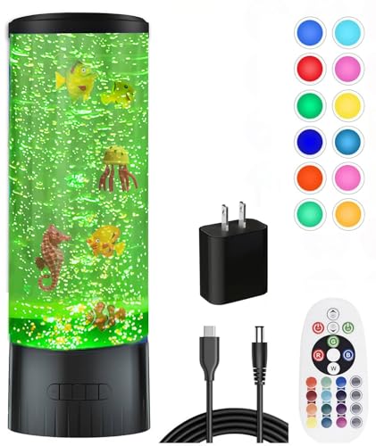 Desktop Sensory Bubble Tube Lamp with Artificial Fish - Autism Anxiety Relief Night Light, Color Changing Bubble Tube for ...