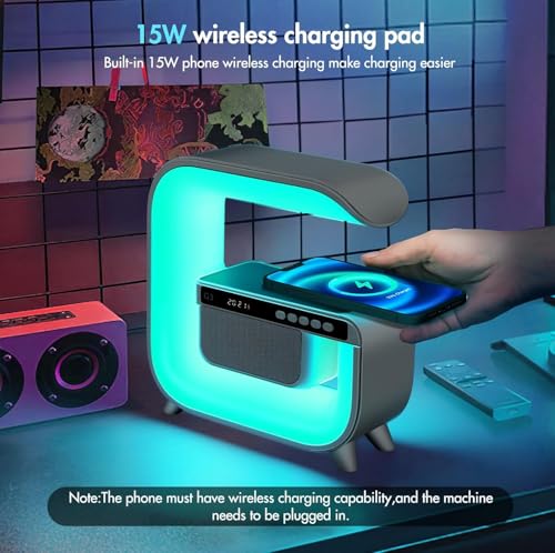 Table Lamp with Hi-Fi Bluetooth Speaker, Bedside LED Lamp with Up to 15W Qi Wireless Charger, Color Changing Mood Lamp wit...