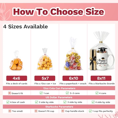 LOKIQNG Cellophane Bags Plastic Mothers Day Gift Bags Clear Cookie Treat Bags with Twist Ties for Party Favor Bag(100PACK,...