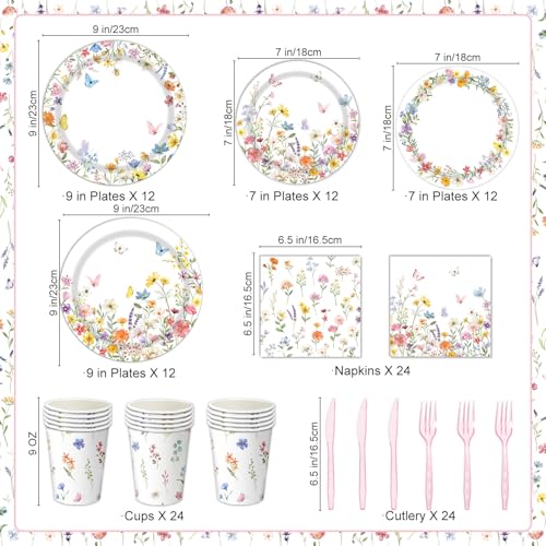 Wildflower Party Decorations – Plates, Cups, Napkins, Cutlery, Banner, Tablecloth, Balloons, Honeycomb Centerpieces for Sp...