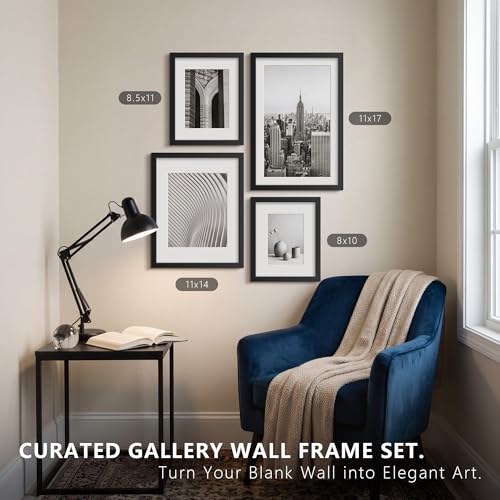 Xenoluma 11x14 Black Picture Frame with 8x10 Mat - Shatter Resistant HD Plexiglass, Wall Mount, Vertical Horizontal Displa...