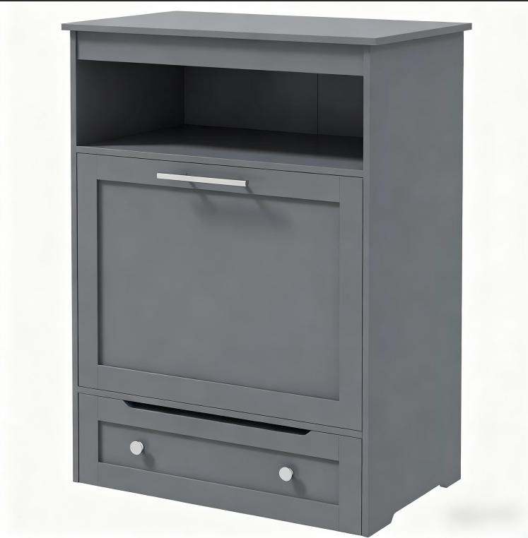 Pet Feeder Station Storage Cabinet, With Dog Raised Bowls, Gray